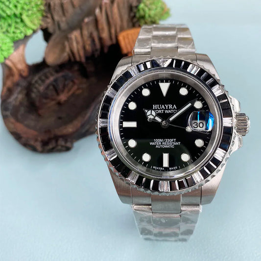 Montres Automatiques en Verre Saphir pour Homme, Ensemble de 40mm avec Diamants, Montre-Bracelet Mécanique Étanche de dehors de Marque Supérieure