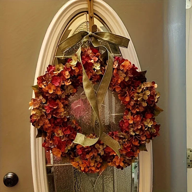 Couronne suspendue d'automne élégante avec fleurs d'hortensia, Style classique, murale, idéale pour Thanksgiving et décoration de la maison, 1 pièce