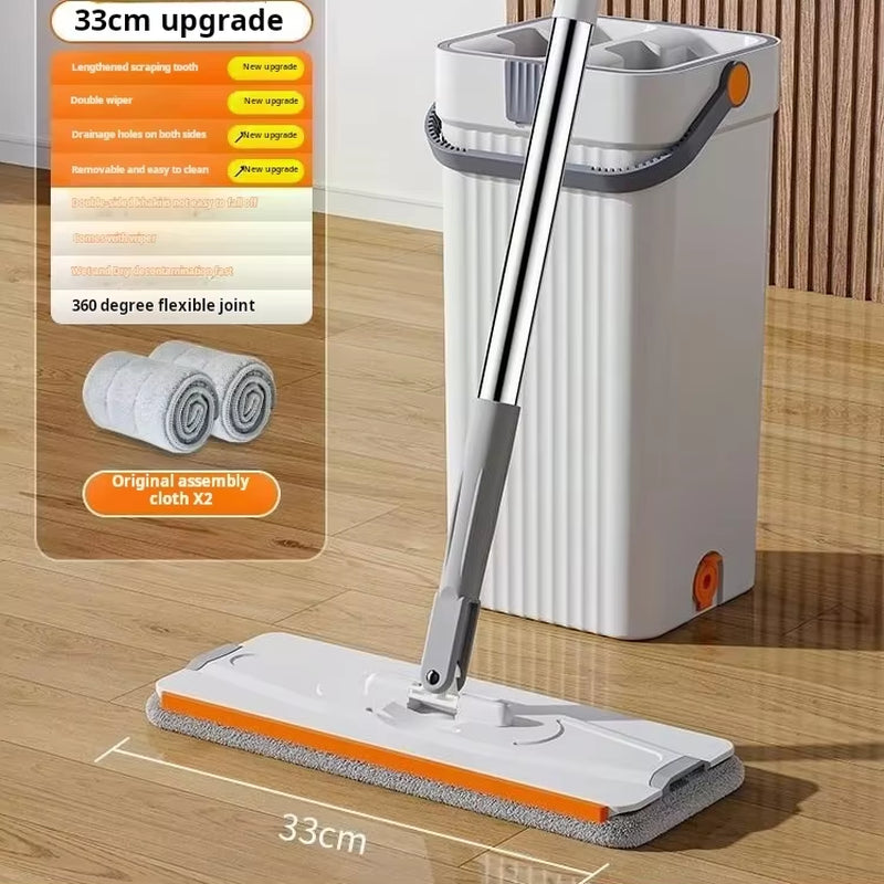 Effortless Cleaning with the Hand Free Flat Floor Mop & Bucket Set - 360° Rotating Microfiber Tool for Home Floors