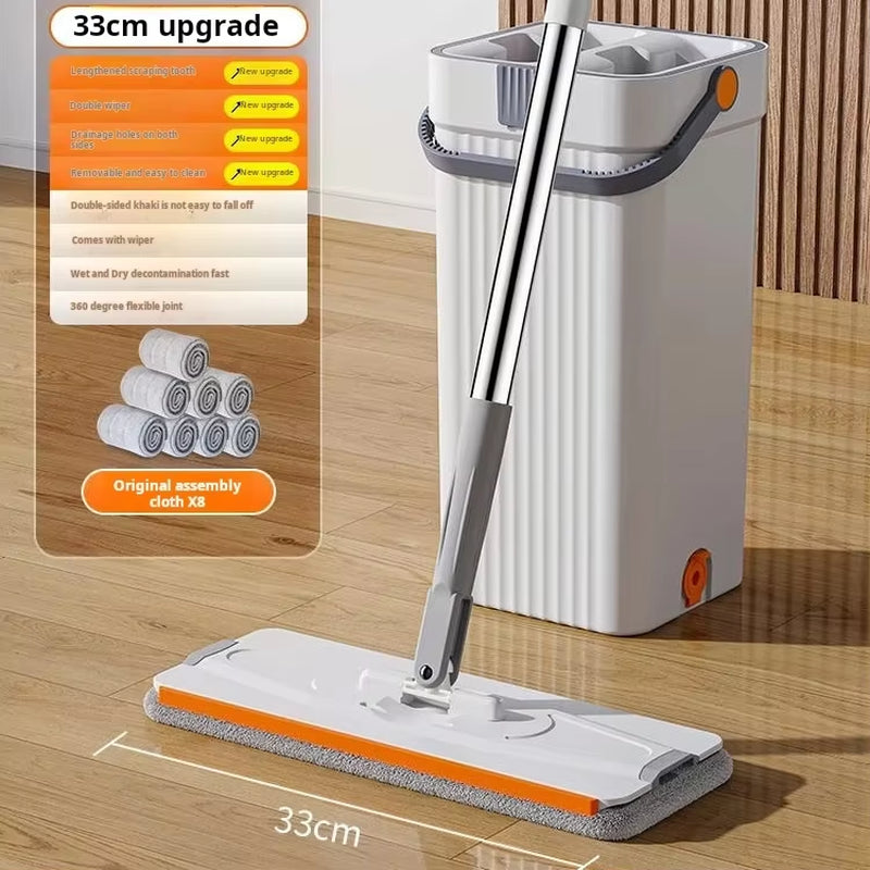 Effortless Cleaning with the Hand Free Flat Floor Mop & Bucket Set - 360° Rotating Microfiber Tool for Home Floors
