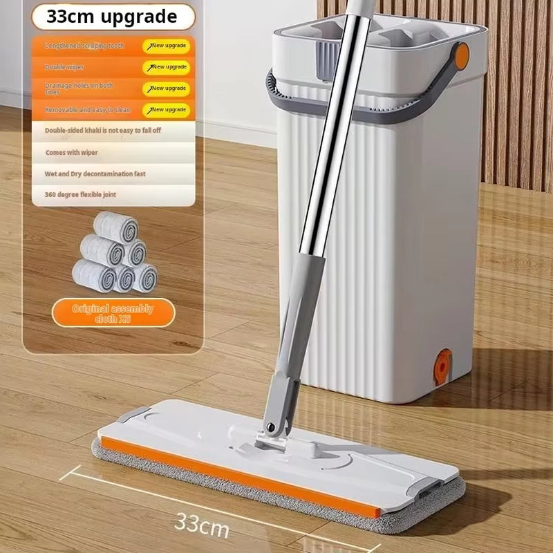 Effortless Cleaning with the Hand Free Flat Floor Mop & Bucket Set - 360° Rotating Microfiber Tool for Home Floors