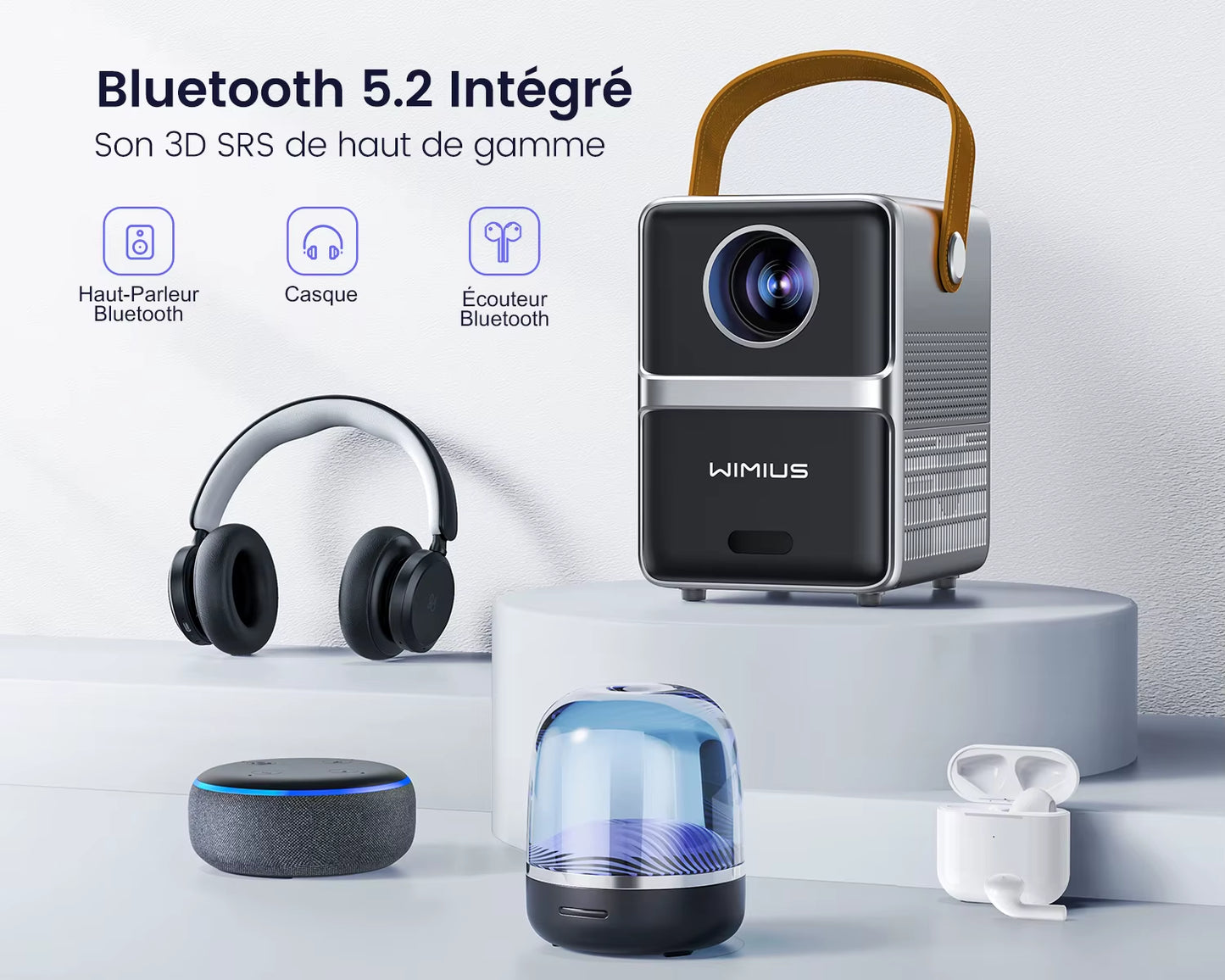 Portable Theater Projector WIMIUS, 18000Lumens, 5G Wifi, Bluetooth, Full HD Charging Socket, Screen 1080P, Home Cinema