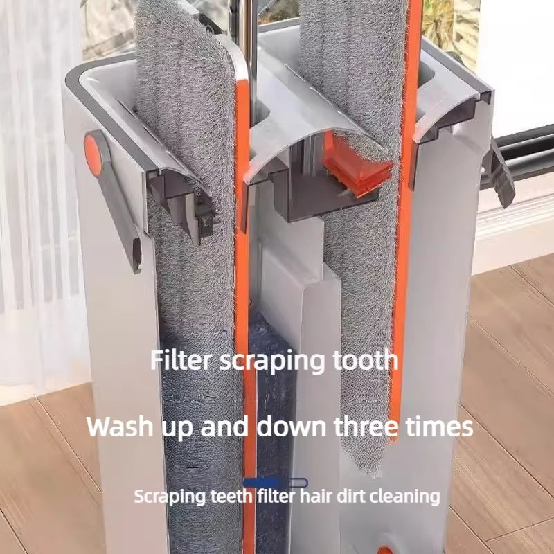 Effortless Cleaning with the Hand Free Flat Floor Mop & Bucket Set - 360° Rotating Microfiber Tool for Home Floors