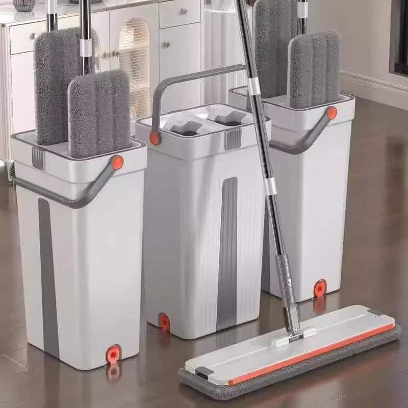 Effortless Cleaning with the Hand Free Flat Floor Mop & Bucket Set - 360° Rotating Microfiber Tool for Home Floors