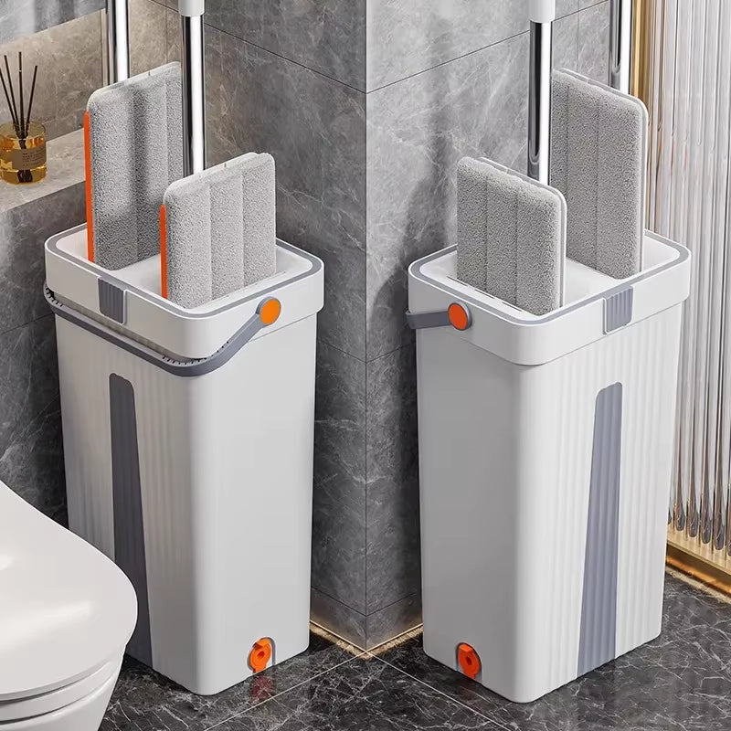 Effortless Cleaning with the Hand Free Flat Floor Mop & Bucket Set - 360° Rotating Microfiber Tool for Home Floors