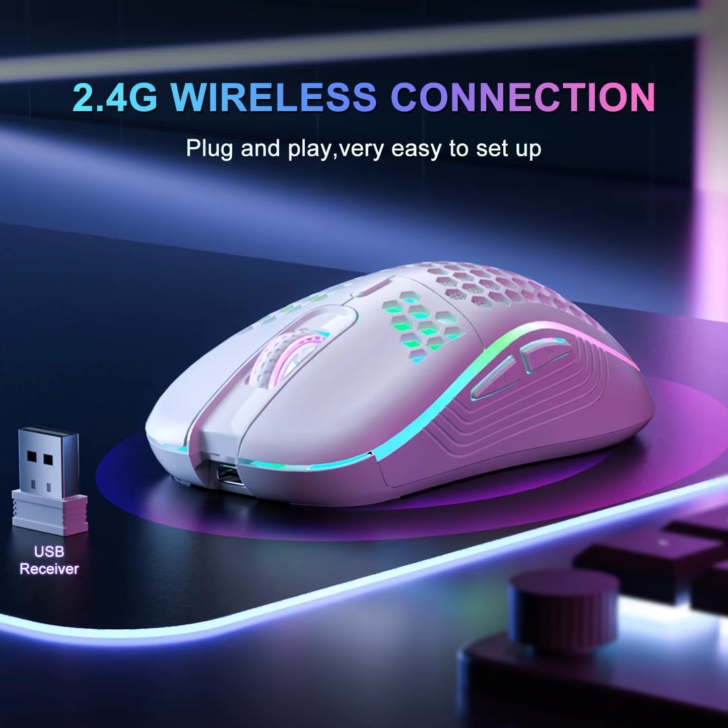 Experience Ultimate Gaming Precision with Our 2.4G Wireless RGB Backlit Mouse - Ergonomic Design, Rechargeable, and 6-Button Functionality!