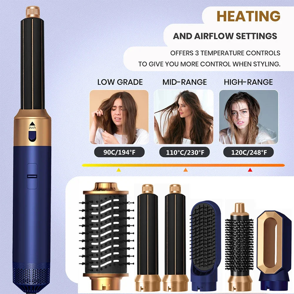 Transform Your Hair with the 6 in 1 Multifunctional Hot Air Comb Set - The Ultimate Hair Dryer, Curler, and Straightener in One!