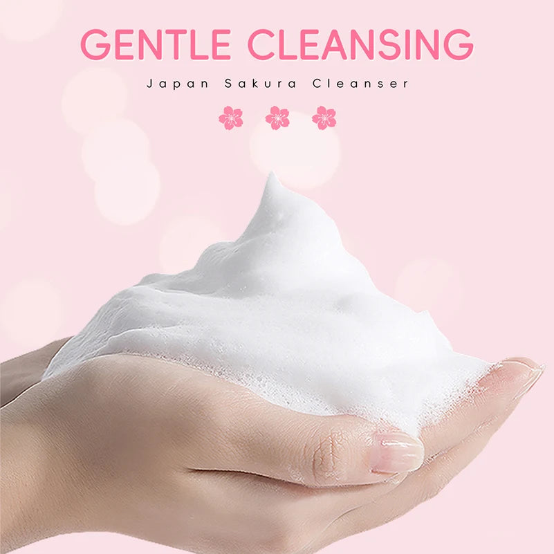 LAIKOU japon Sakura nettoyant doux nettoyage en profondeur contrôle de l'huile hydratant rétrécit les Pores visage soins de la peau nettoyant pour la peau 50g