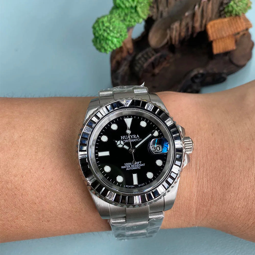 Montres Automatiques en Verre Saphir pour Homme, Ensemble de 40mm avec Diamants, Montre-Bracelet Mécanique Étanche de dehors de Marque Supérieure