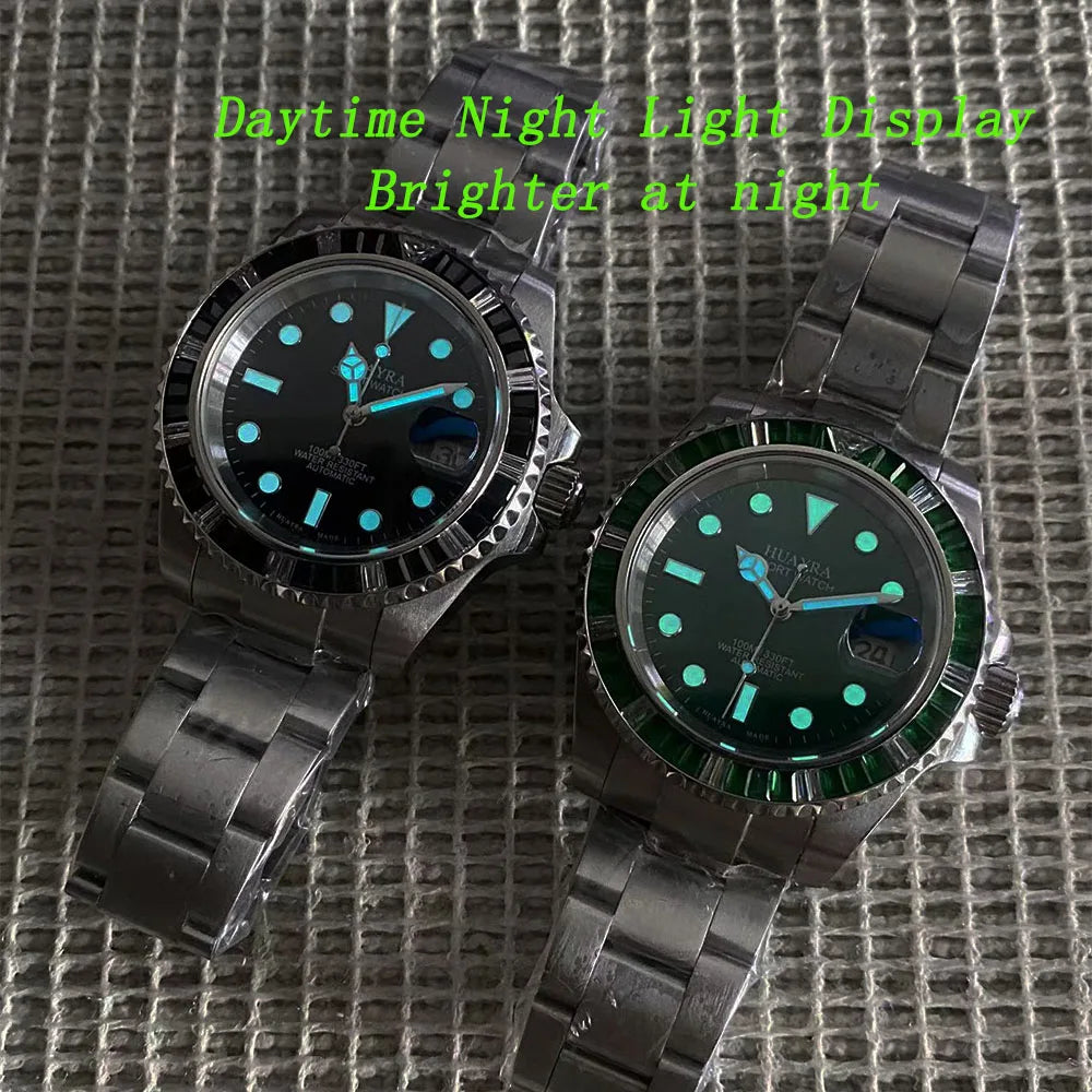 Montres Automatiques en Verre Saphir pour Homme, Ensemble de 40mm avec Diamants, Montre-Bracelet Mécanique Étanche de dehors de Marque Supérieure