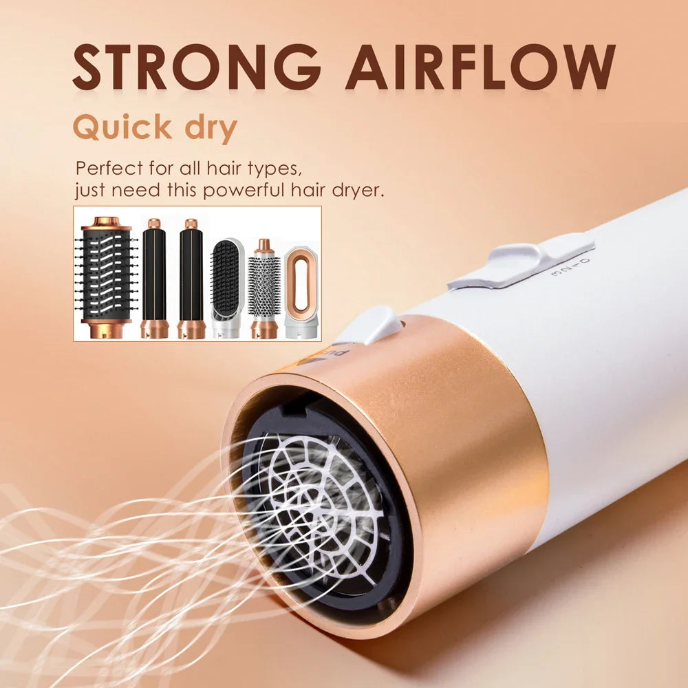 Transform Your Hair with the 6 in 1 Multifunctional Hot Air Comb Set - The Ultimate Hair Dryer, Curler, and Straightener in One!