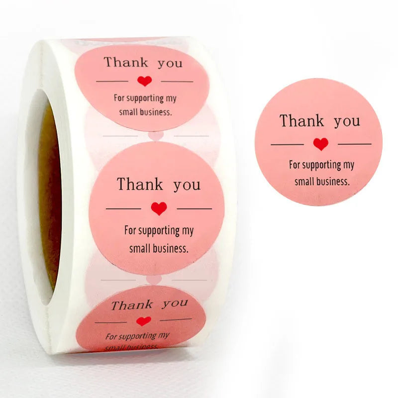 Autocollants en forme de cœur, 100 à 500 pièces, autocollants de remerciement pour affaires, autocollants d'emballage Merci, amour roulant pour la décoration d'emballage