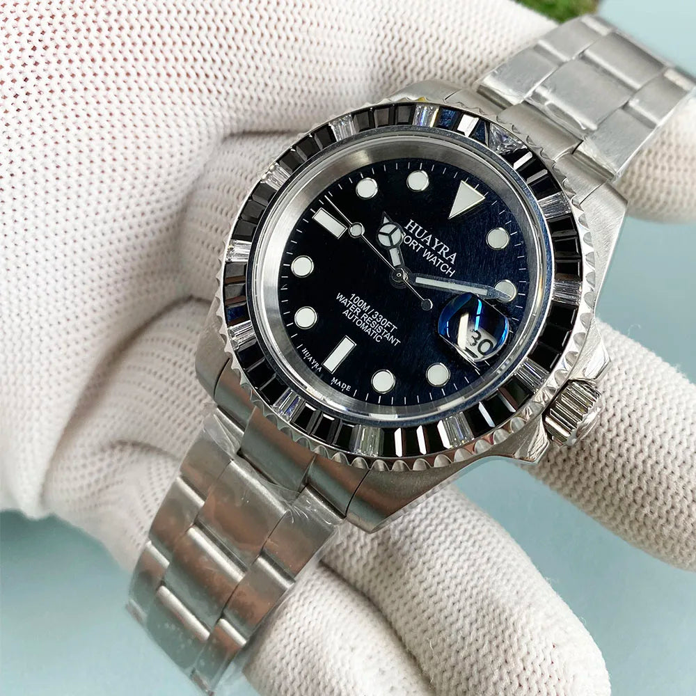 Montres Automatiques en Verre Saphir pour Homme, Ensemble de 40mm avec Diamants, Montre-Bracelet Mécanique Étanche de dehors de Marque Supérieure