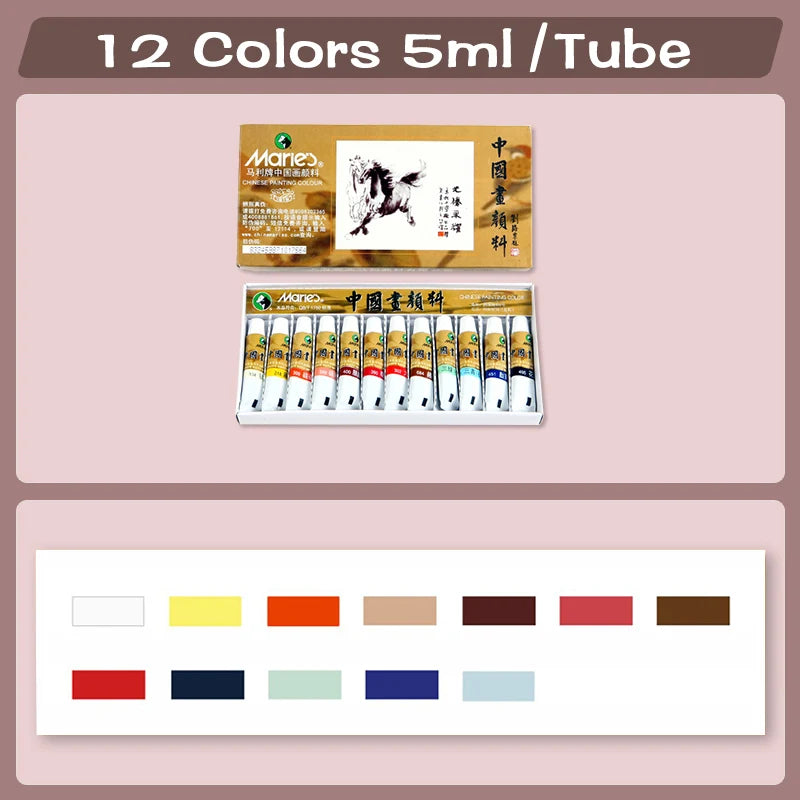 Pigment de peinture chinoise Marie 12/24/36 couleurs 5 ml/Tube, peinture aquarelle Sumi pour adultes, cadeau pour Thanksgiving et noël
