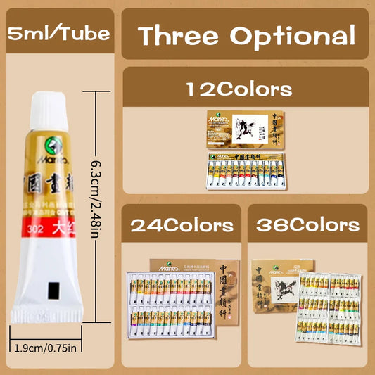Pigment de peinture chinoise Marie 12/24/36 couleurs 5 ml/Tube, peinture aquarelle Sumi pour adultes, cadeau pour Thanksgiving et noël
