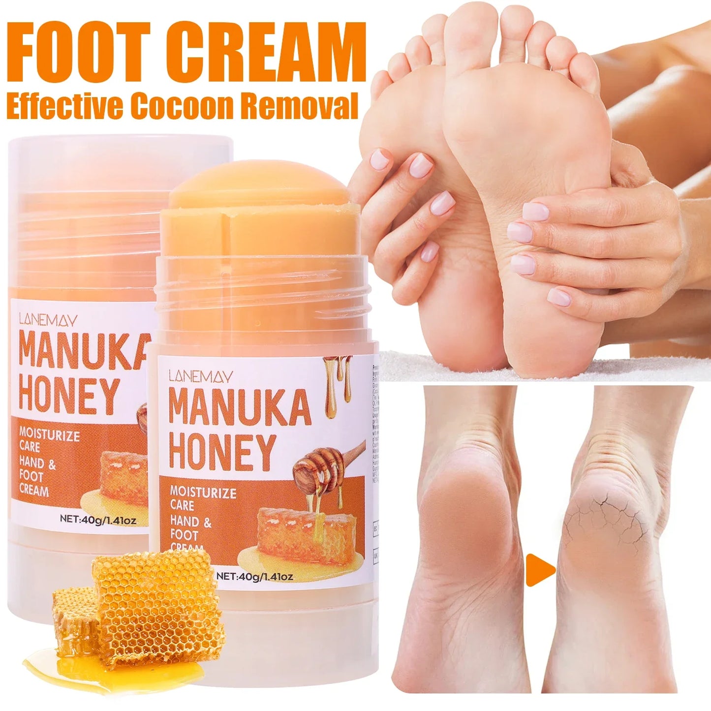 Crème Hydratante en Profondeur pour les Pieds Secs et Craquelés, Talon, Doux, Adoucissant la Peau, Fruité, Soins des Mains et des Pieds, Outils en Bâton, 40g