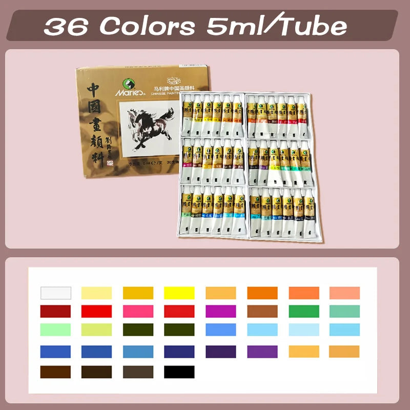 Pigment de peinture chinoise Marie 12/24/36 couleurs 5 ml/Tube, peinture aquarelle Sumi pour adultes, cadeau pour Thanksgiving et noël