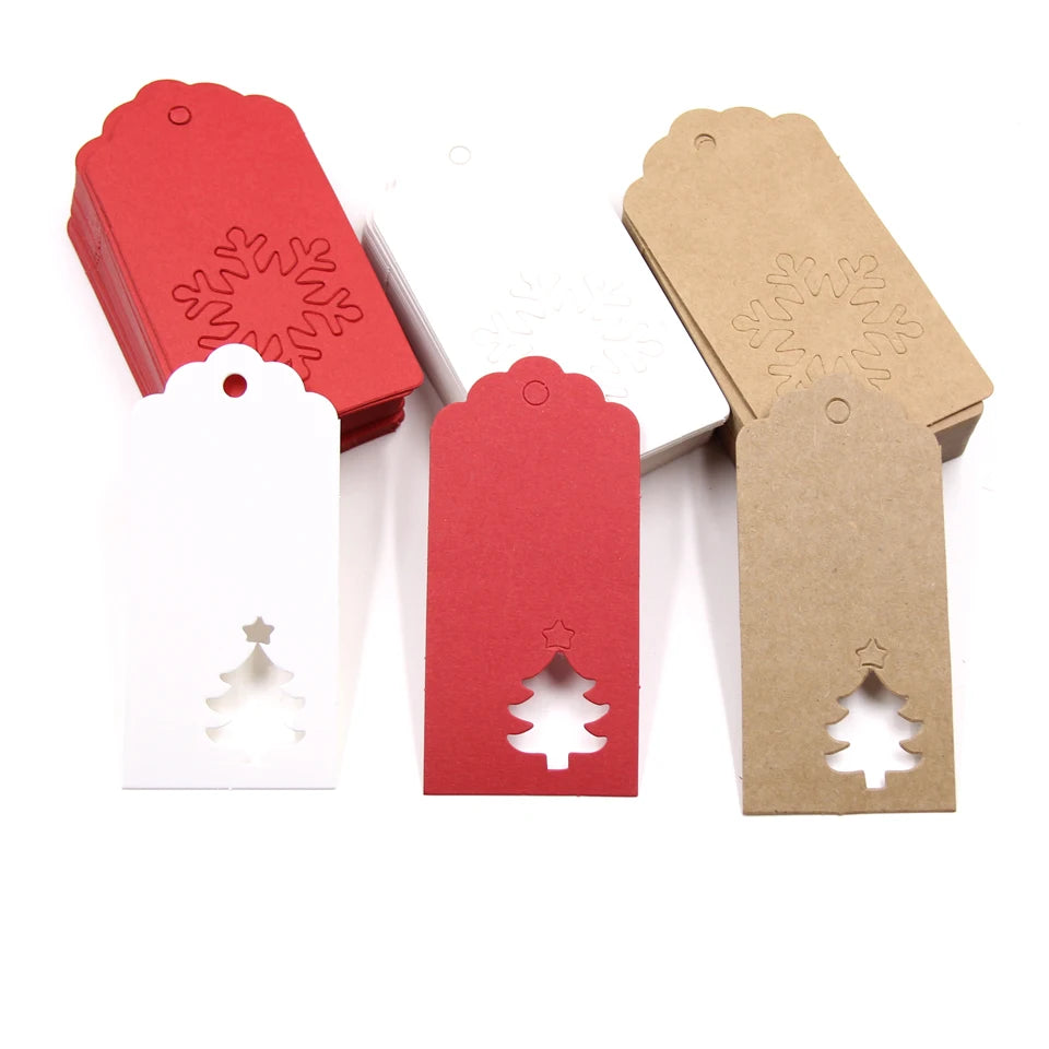 Étiquettes en papier Kraft blanches et rouges faites à la main/merci bricolage étiquettes pour cadeaux de noël étiquettes suspendues fournitures d'emballage de cadeaux 50 pièces
