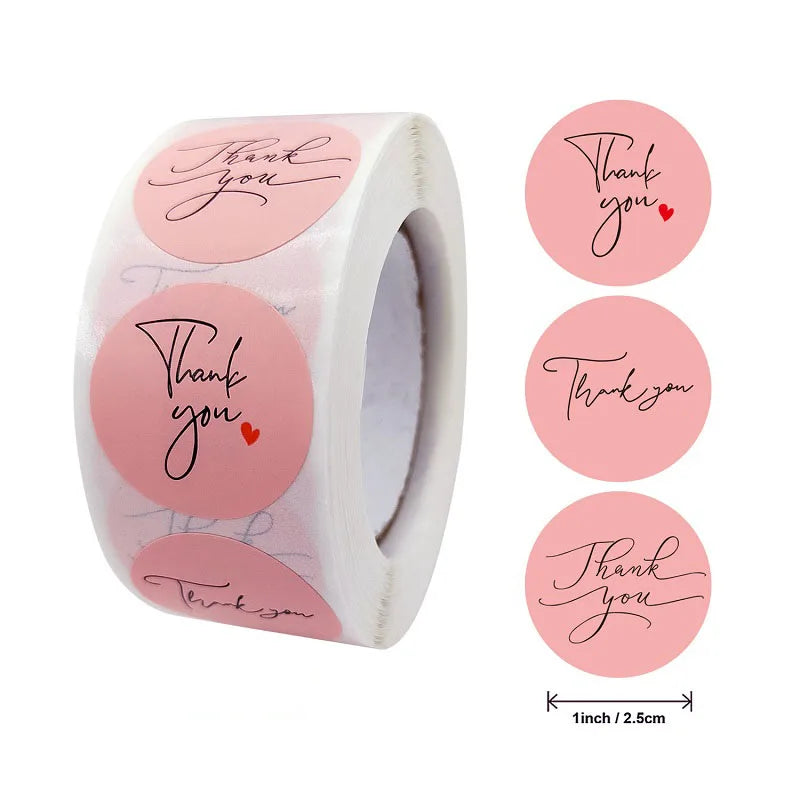 Autocollants en forme de cœur, 100 à 500 pièces, autocollants de remerciement pour affaires, autocollants d'emballage Merci, amour roulant pour la décoration d'emballage