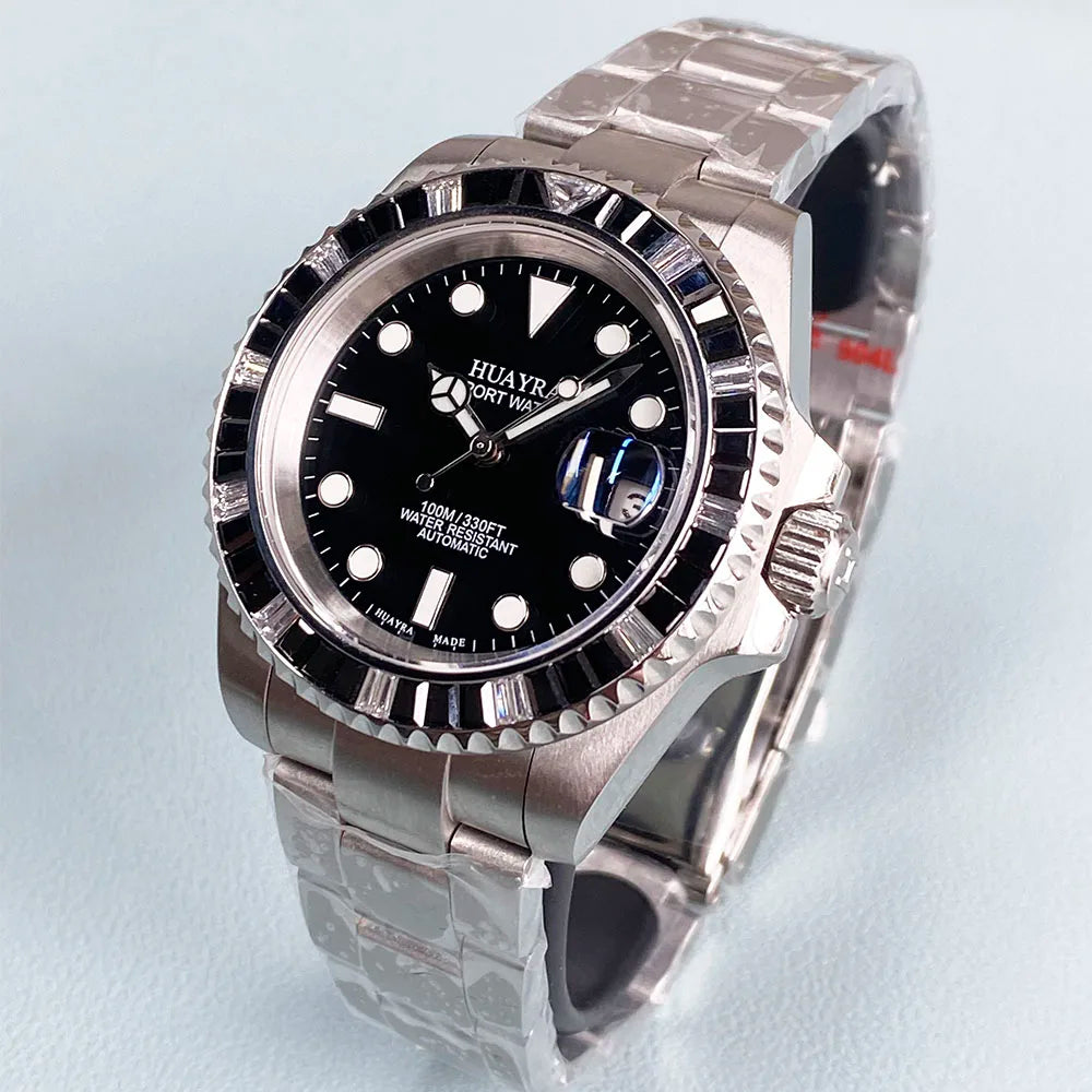 Montres Automatiques en Verre Saphir pour Homme, Ensemble de 40mm avec Diamants, Montre-Bracelet Mécanique Étanche de dehors de Marque Supérieure