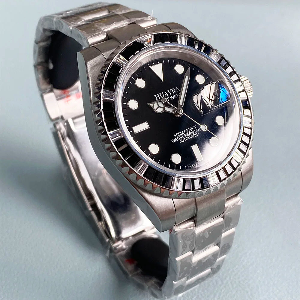 Montres Automatiques en Verre Saphir pour Homme, Ensemble de 40mm avec Diamants, Montre-Bracelet Mécanique Étanche de dehors de Marque Supérieure