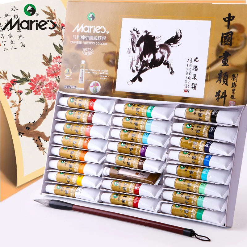 Pigment de peinture chinoise Marie 12/24/36 couleurs 5 ml/Tube, peinture aquarelle Sumi pour adultes, cadeau pour Thanksgiving et noël