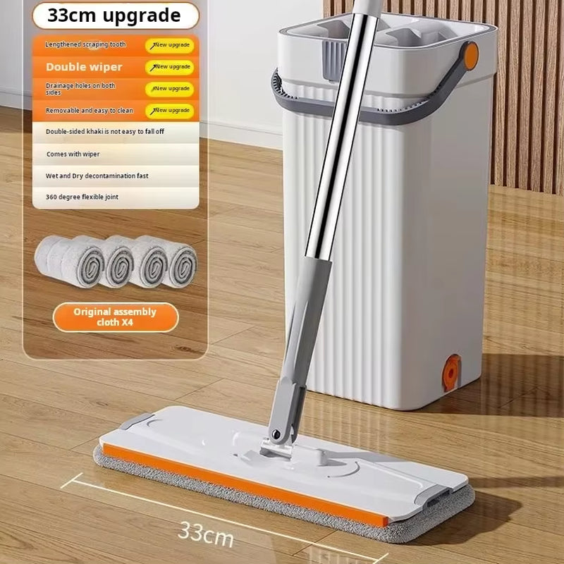 Effortless Cleaning with the Hand Free Flat Floor Mop & Bucket Set - 360° Rotating Microfiber Tool for Home Floors